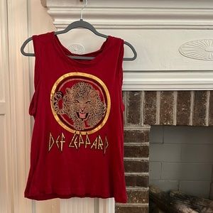 Chaser brand red muscle tee with Def Leopard on the front in a size medium